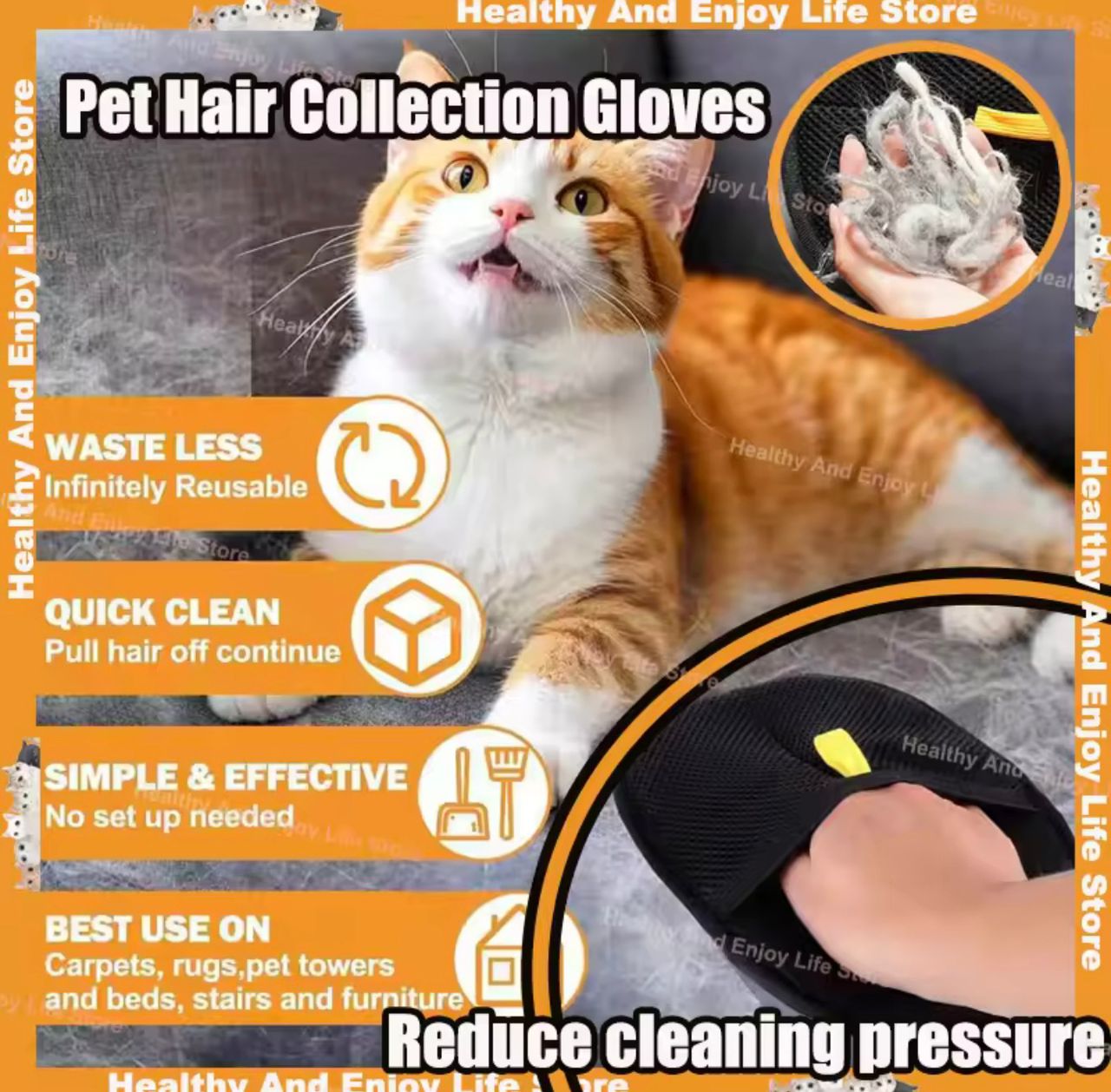 Double-Sided Pet Grooming & Hair Removal Gloves